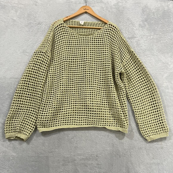 Like Love Sweater Womens 3X Plus Crochet Pullover Green Long‎ Sleeve Boho Hippie